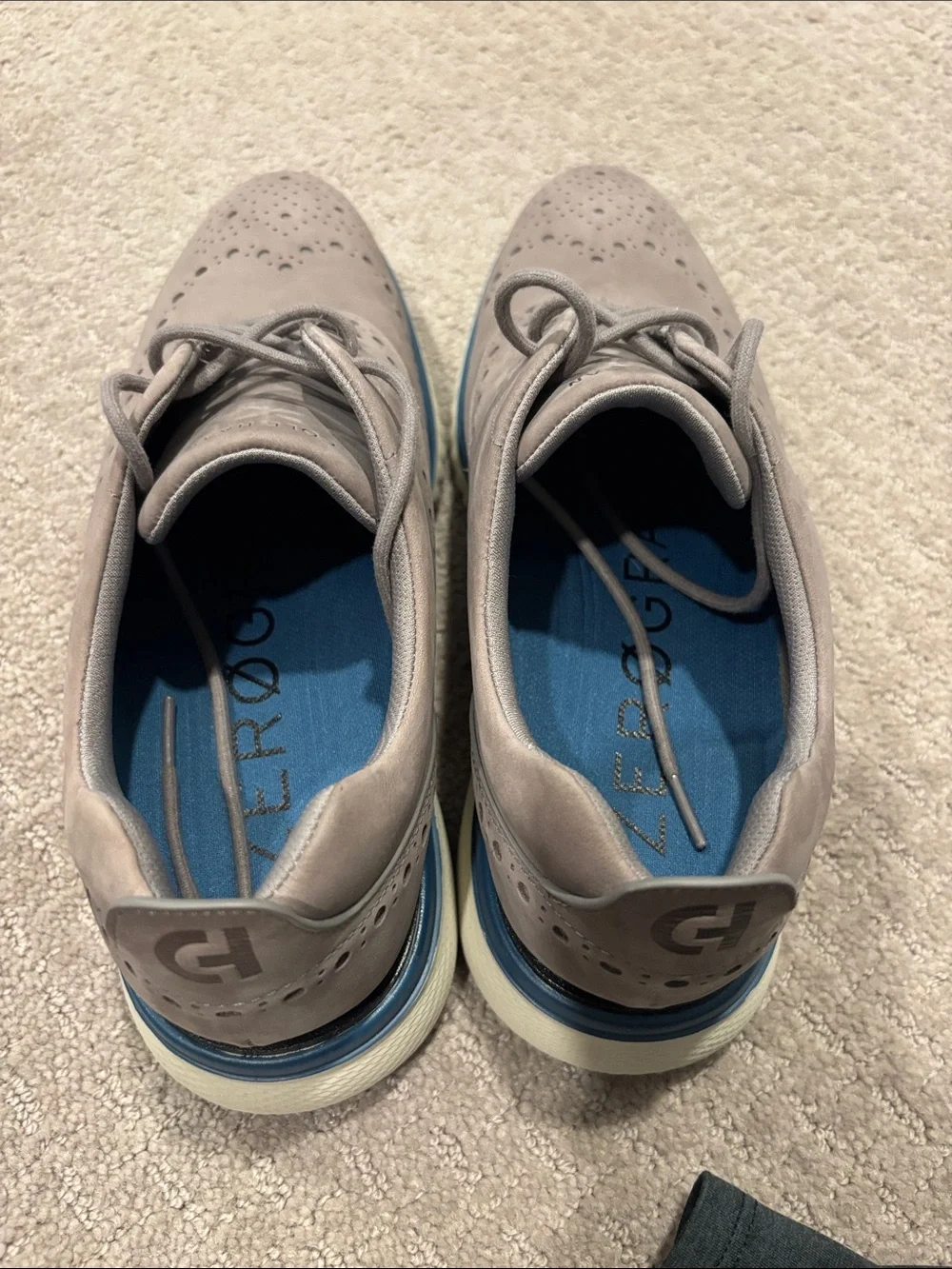 Cole Haan Gray Nubuck Wingtip Derby with Blue Trim